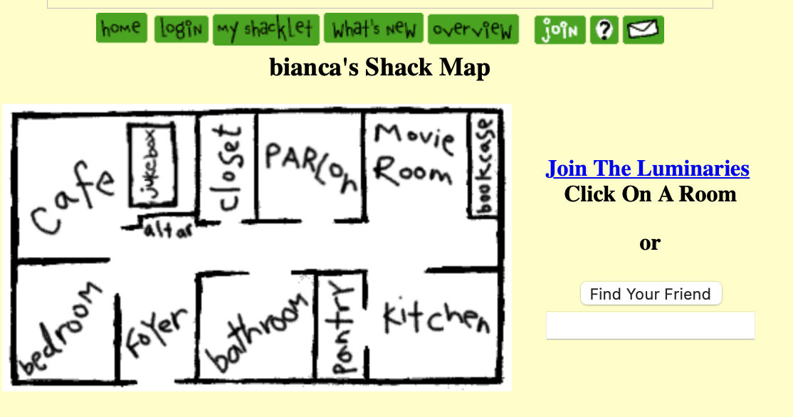 The original navigation for Bianca.com, featuring a drawing of “Bianca’s” house