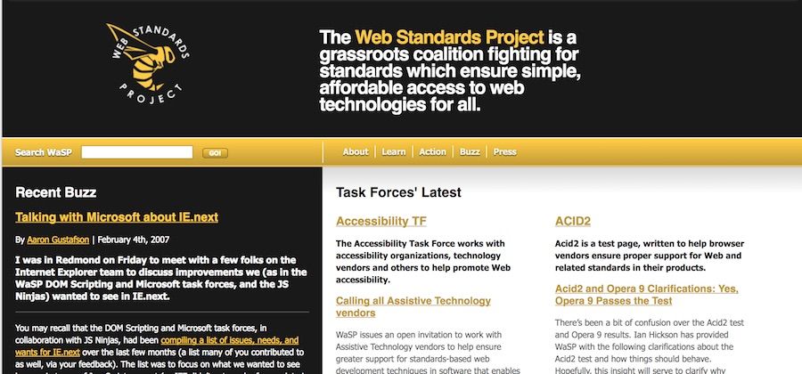 The Web Standards Project website when Holzschlag took charge