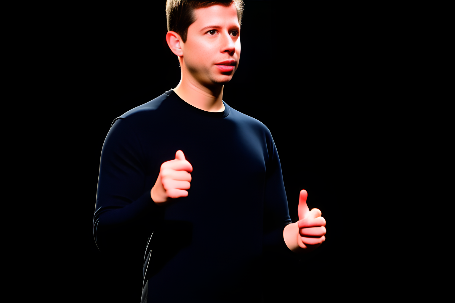 Sam Altman Impersonating Steve Jobs Giving a Keynote in San FRancisco About Skynet's Rapid Progress