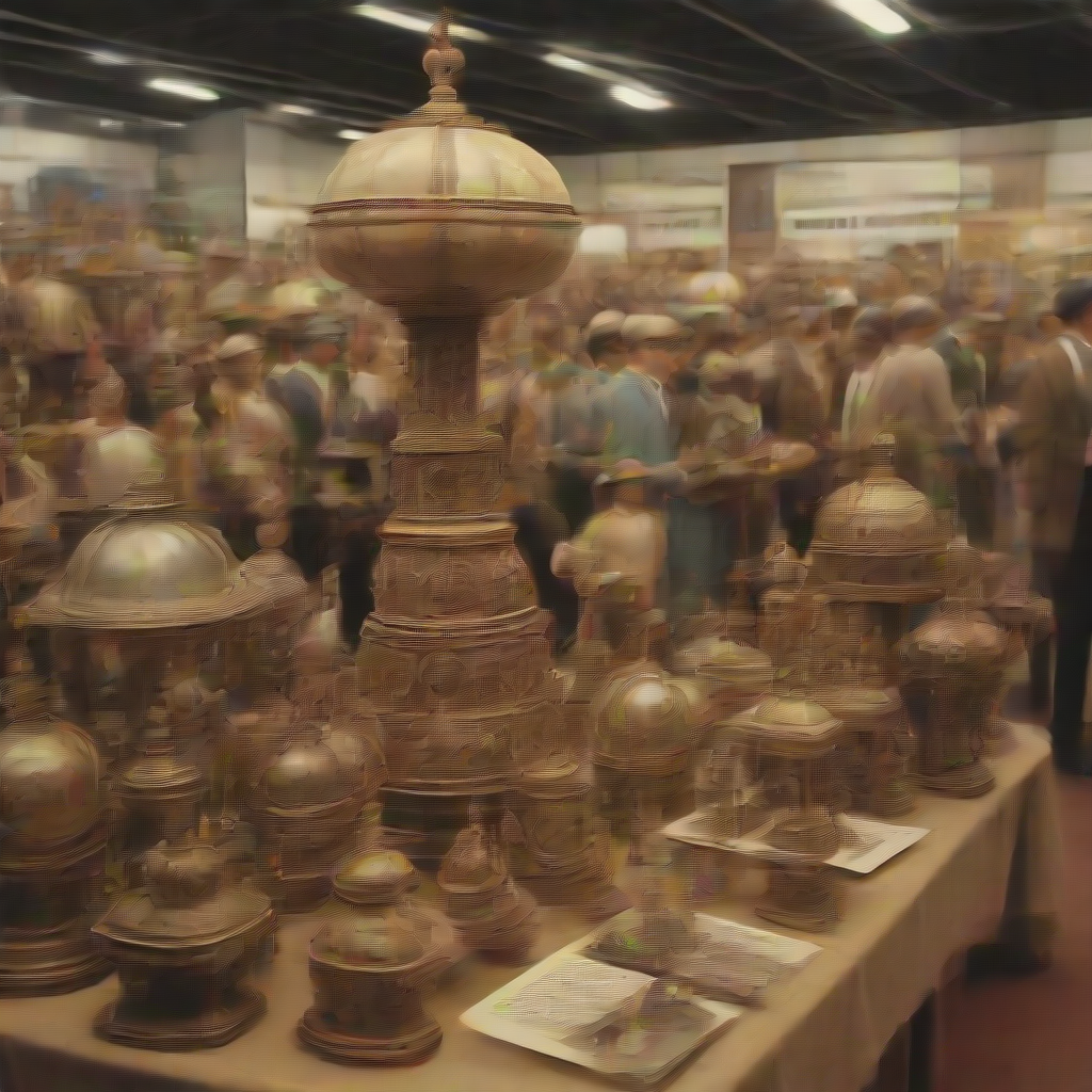showcasing an item in a vintage world fair