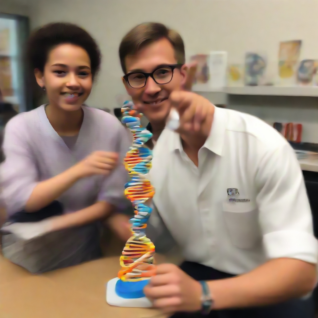 showing off a dna model