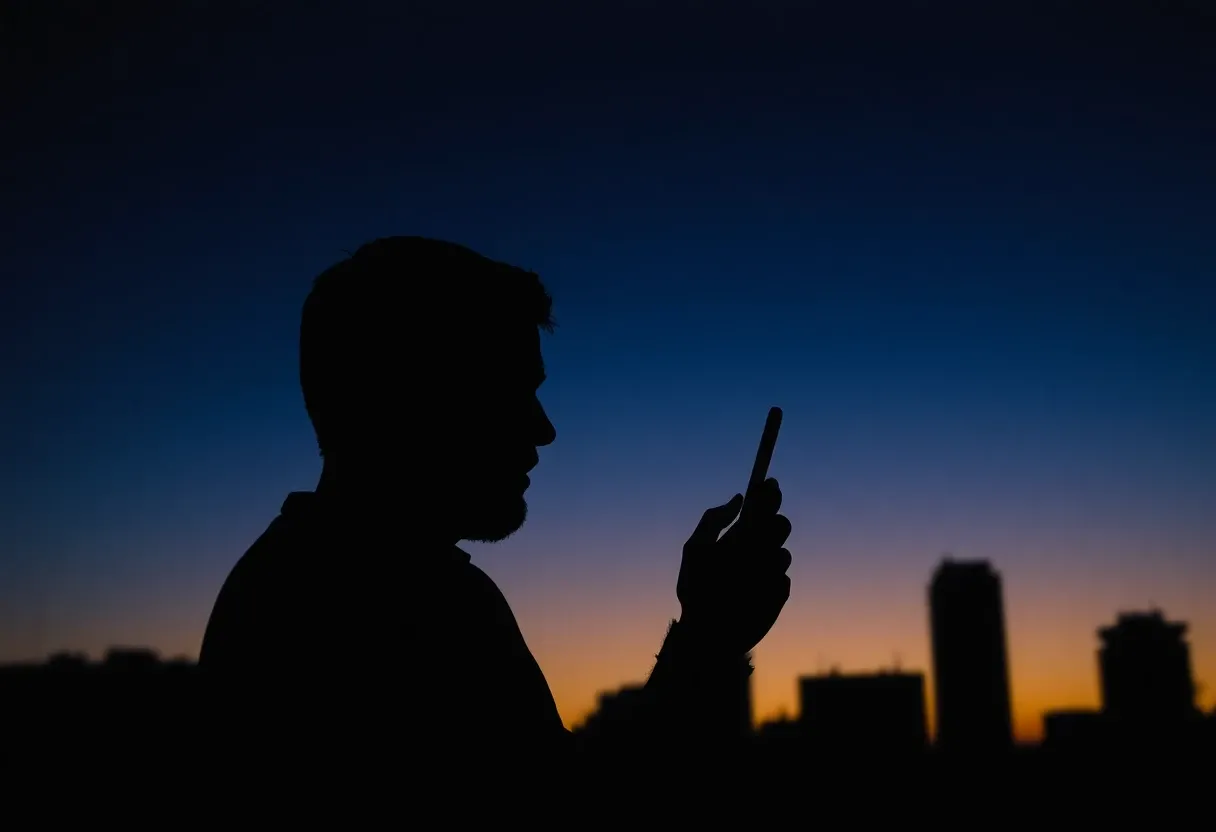 silhouettes of a man on his phone