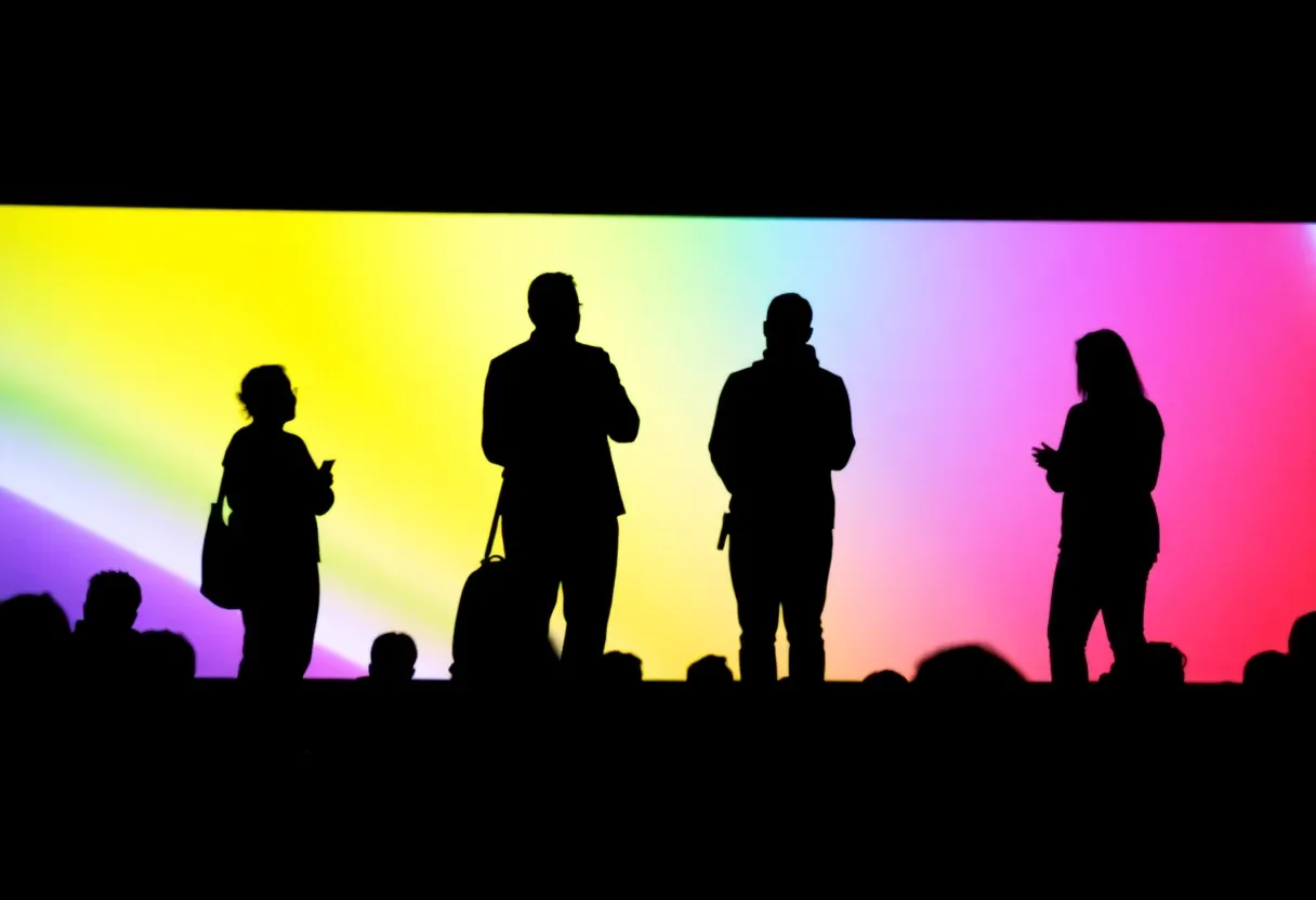 silhouettes of people looking at a screen