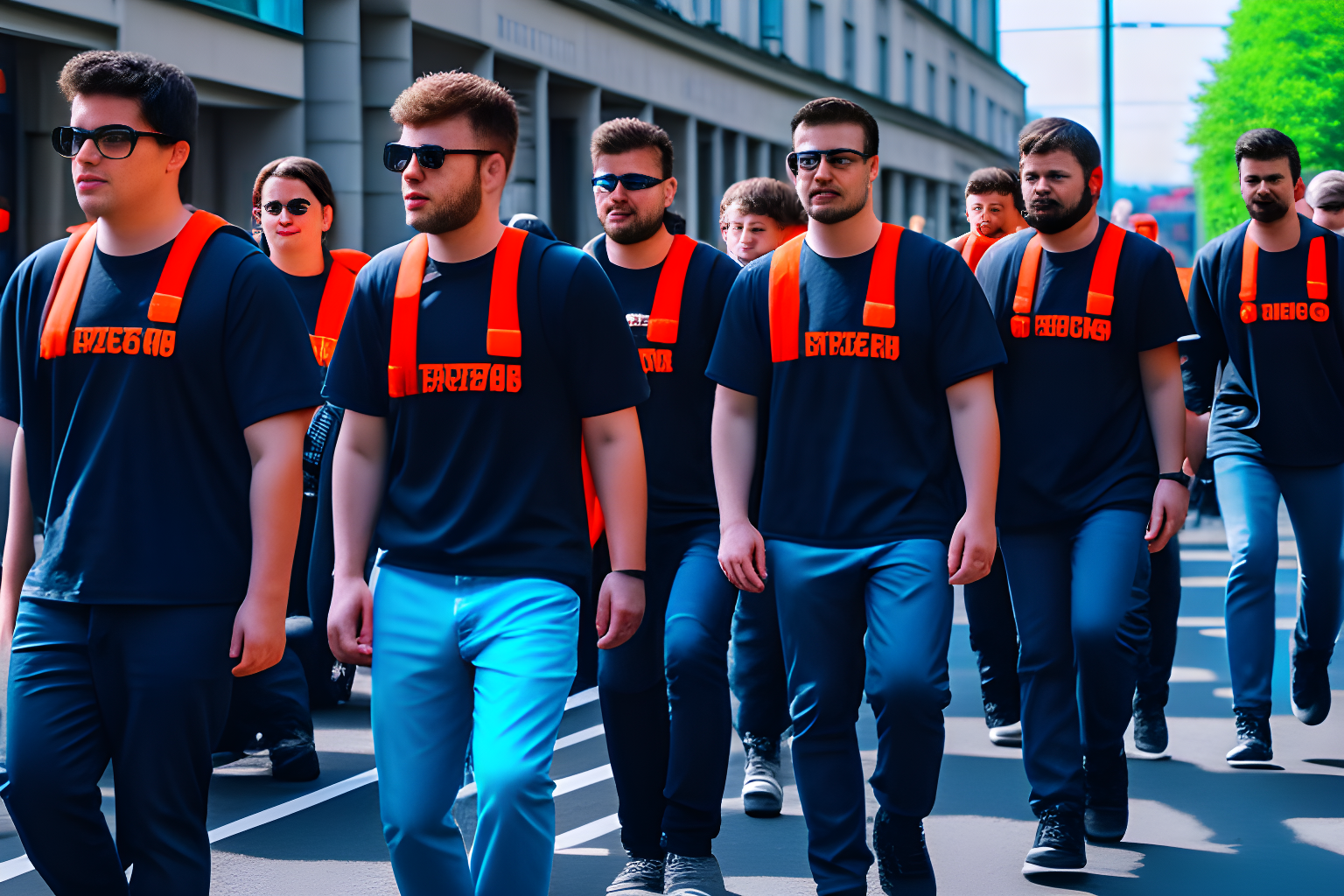 software engineers marching in the street