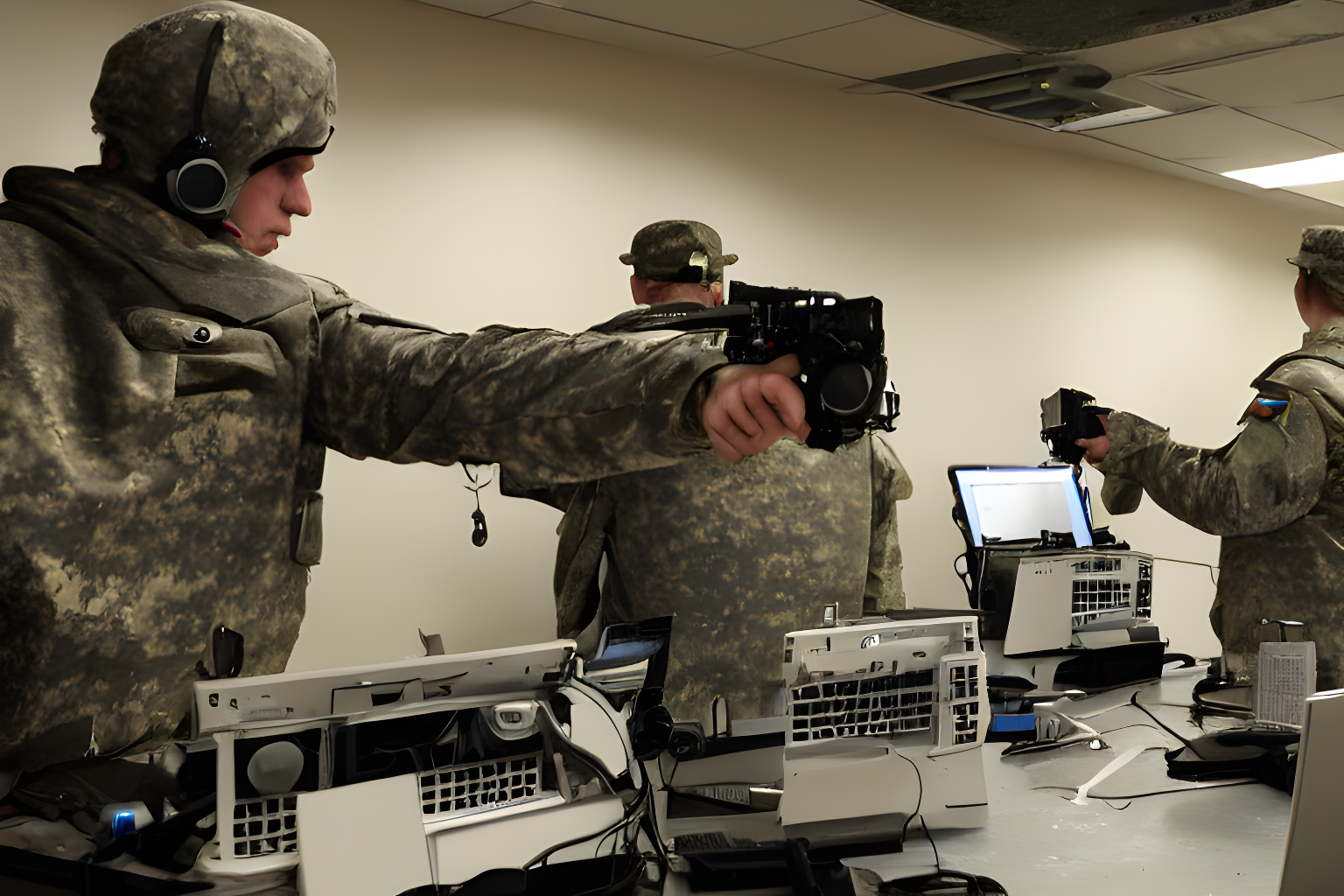 soldiers shooting computers