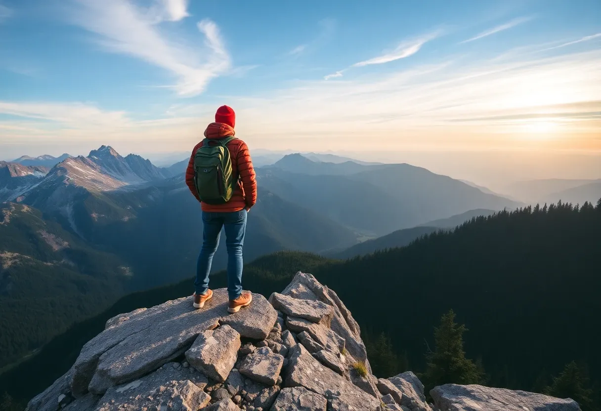 standing on top of a mountain