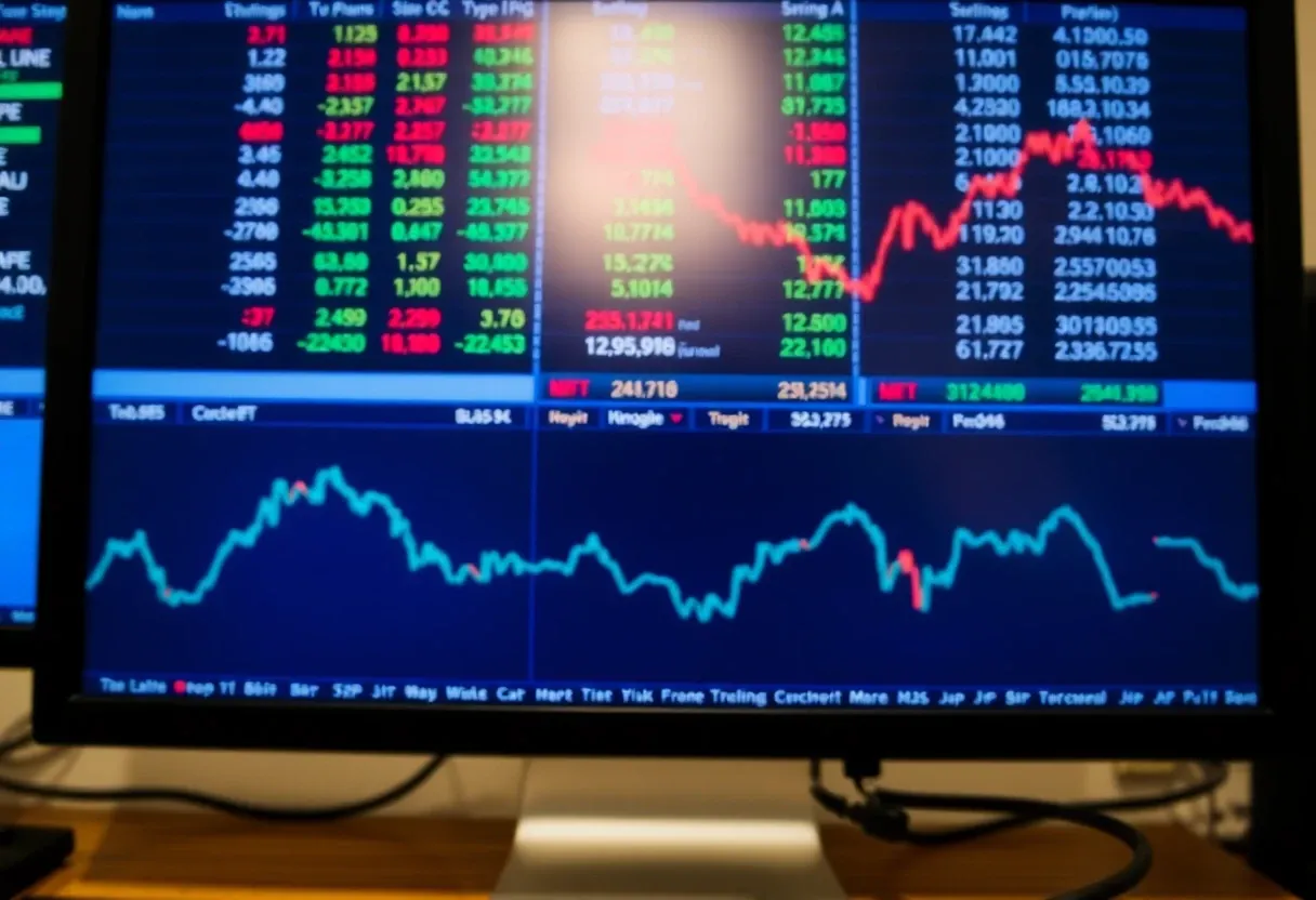 Stock market tickers displayed on a computer screen