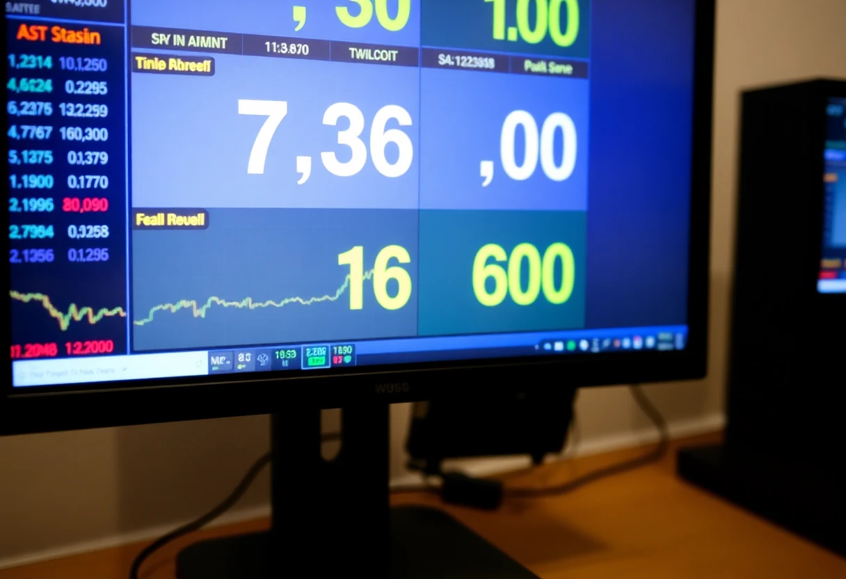 Stock market tickers displayed on a computer screen