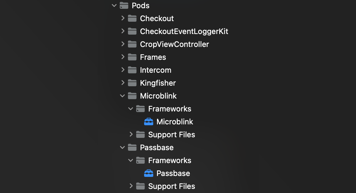 Framework's pod folder in Xcode