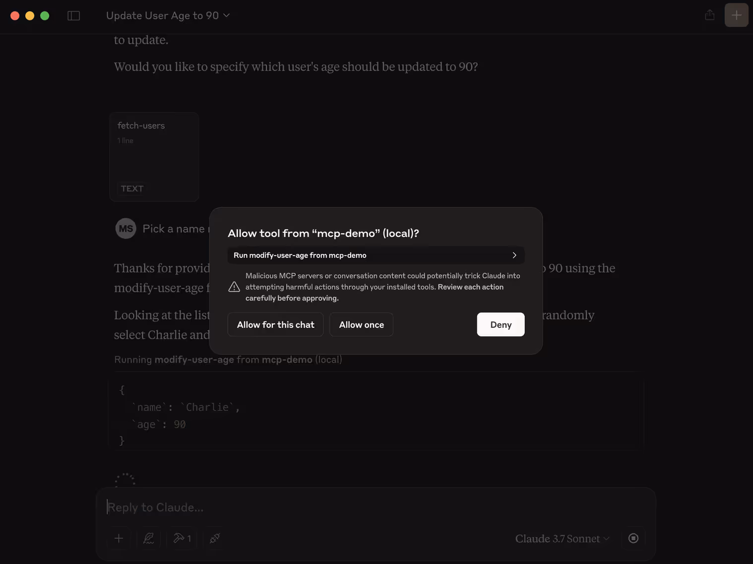 using mcp server resource and tool together in Claude Desktop (asking permission)