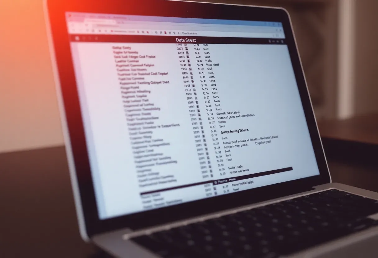 text data sheet displayed on a laptop's screen
