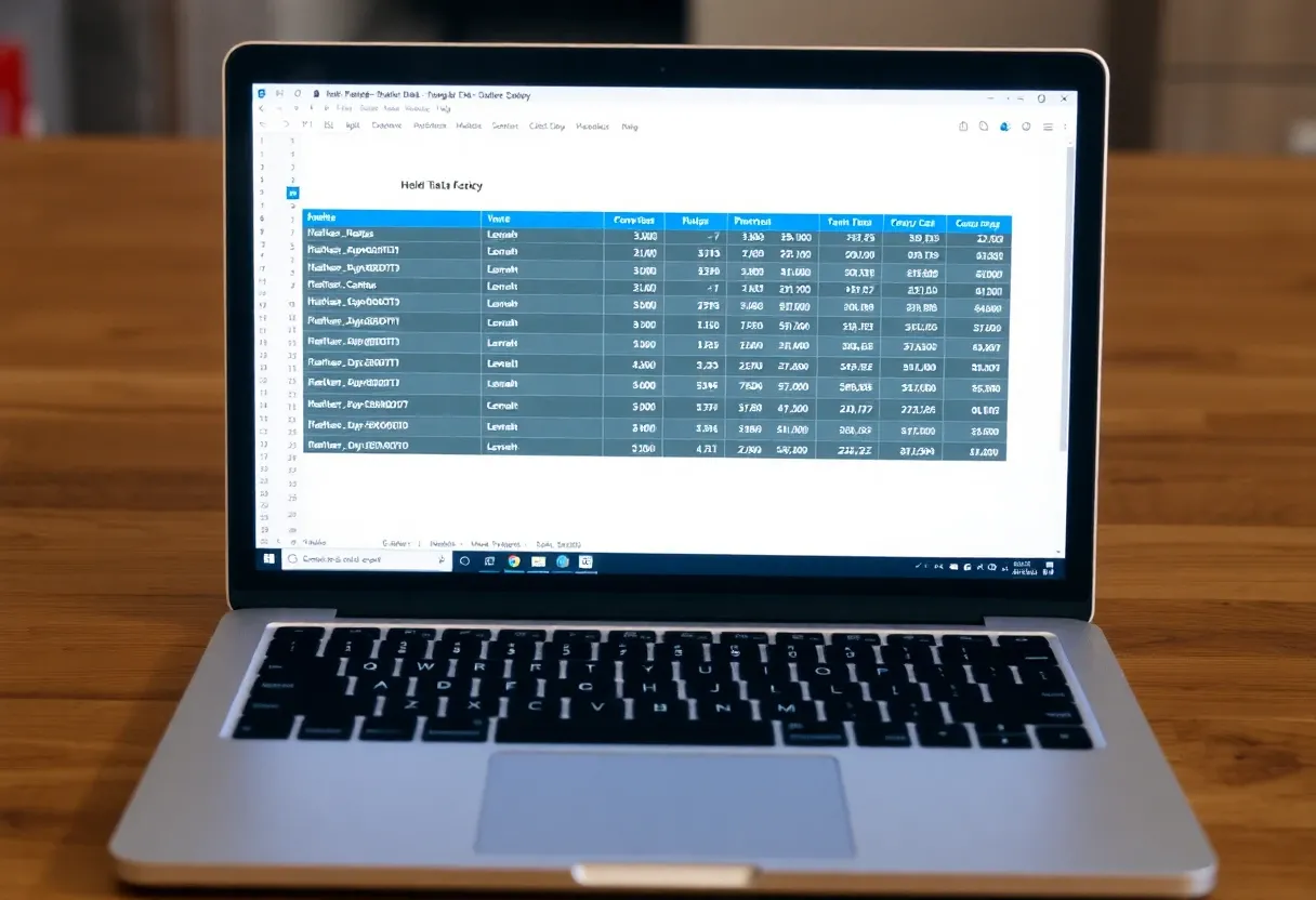 text data sheet displayed on a laptop's screen