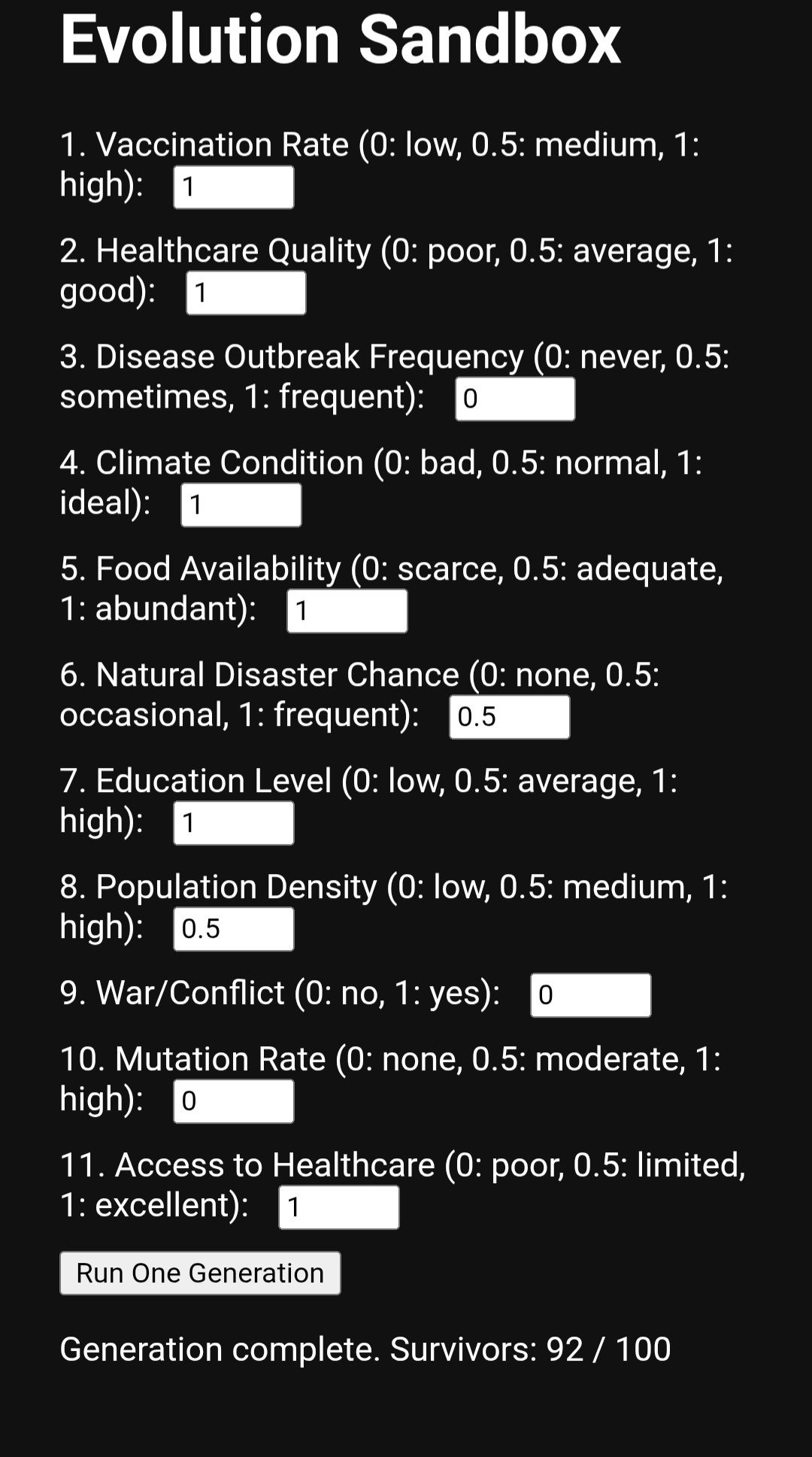 Screenshot of Evosim