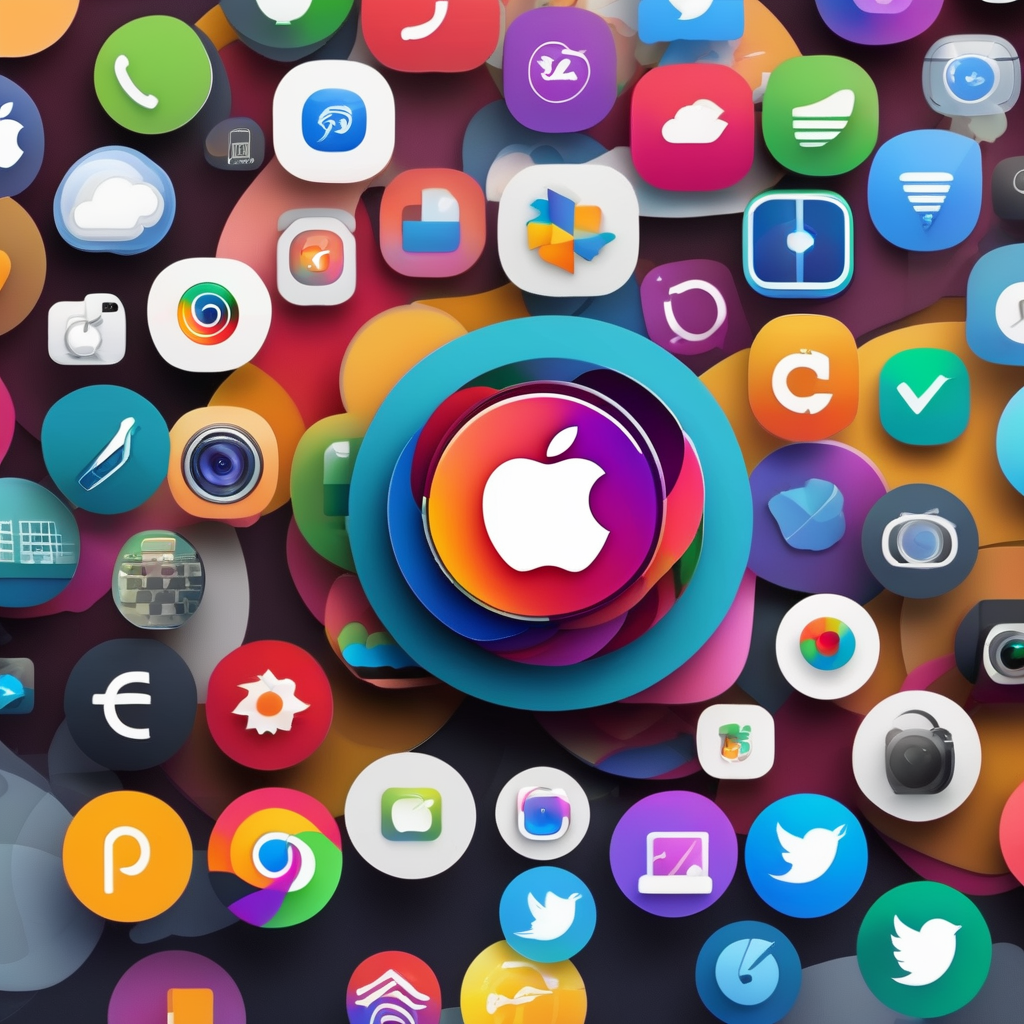 the apple logo surrounded by other app icons