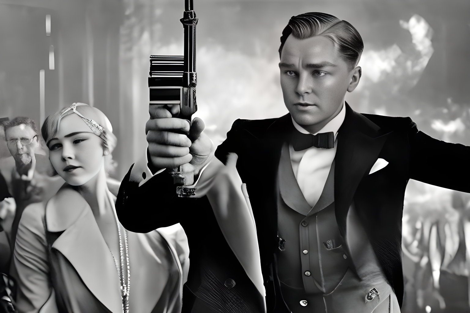 The Great Gatsby Pointing a Gun at a zombie