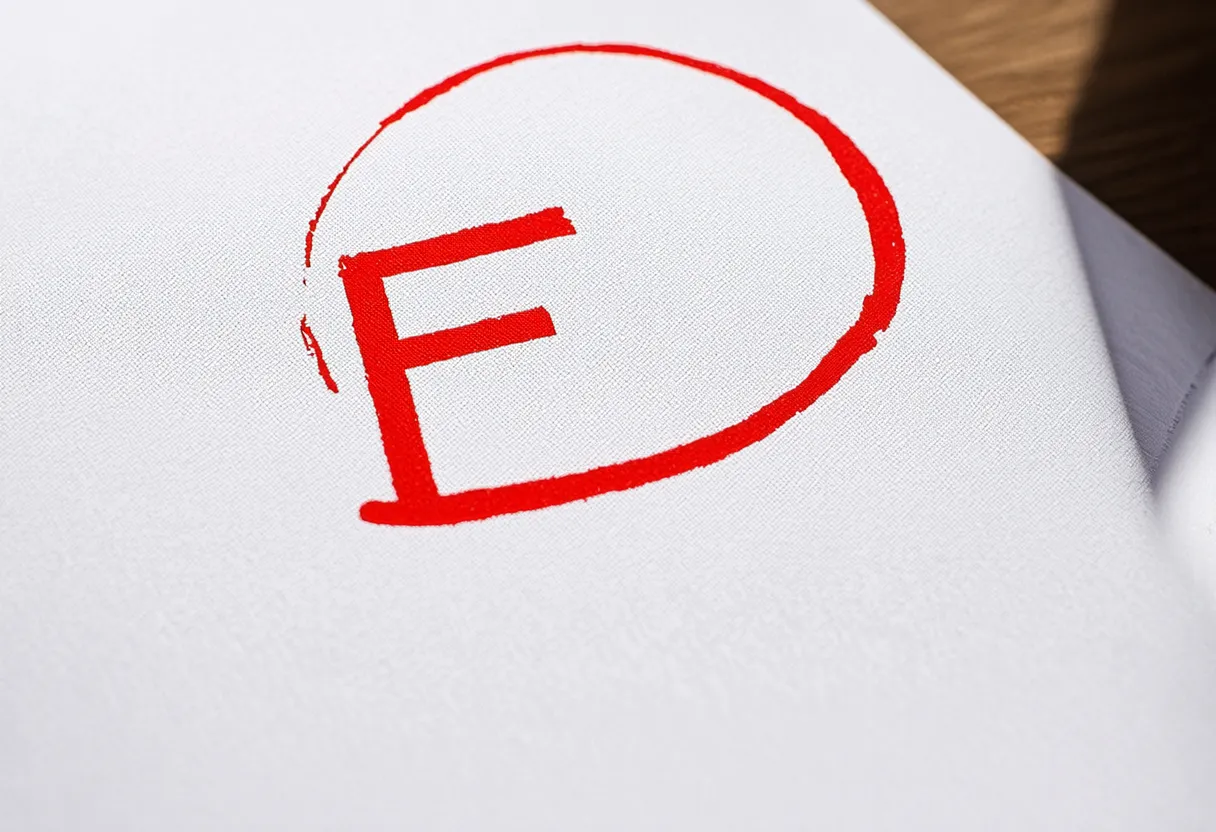 The letter "F" circled with red ink on a document