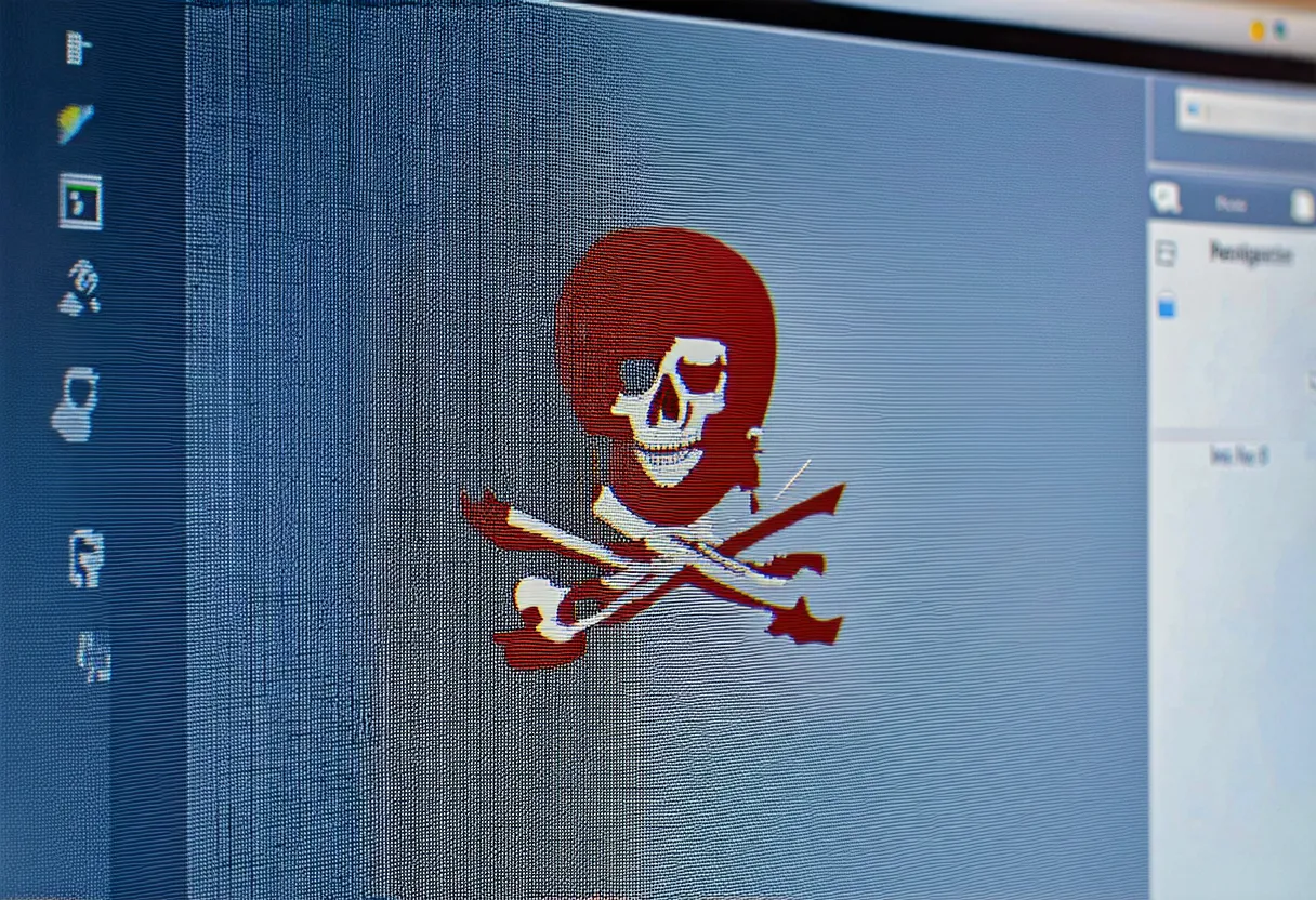 The symbol of piracy displayed on a computer screen