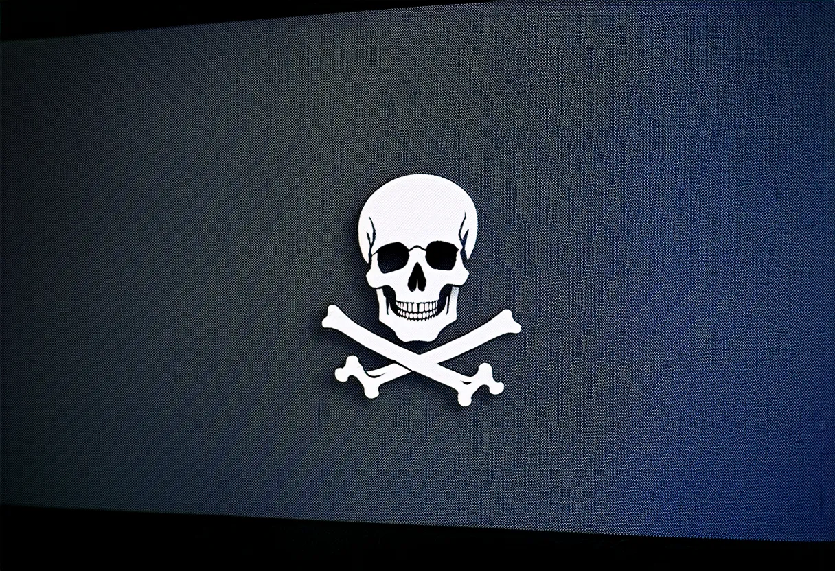 The symbol of piracy displayed on a computer screen