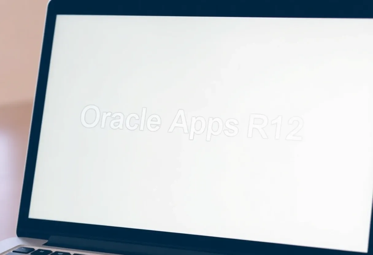 the text "Oracle Apps R12" on a laptop screen