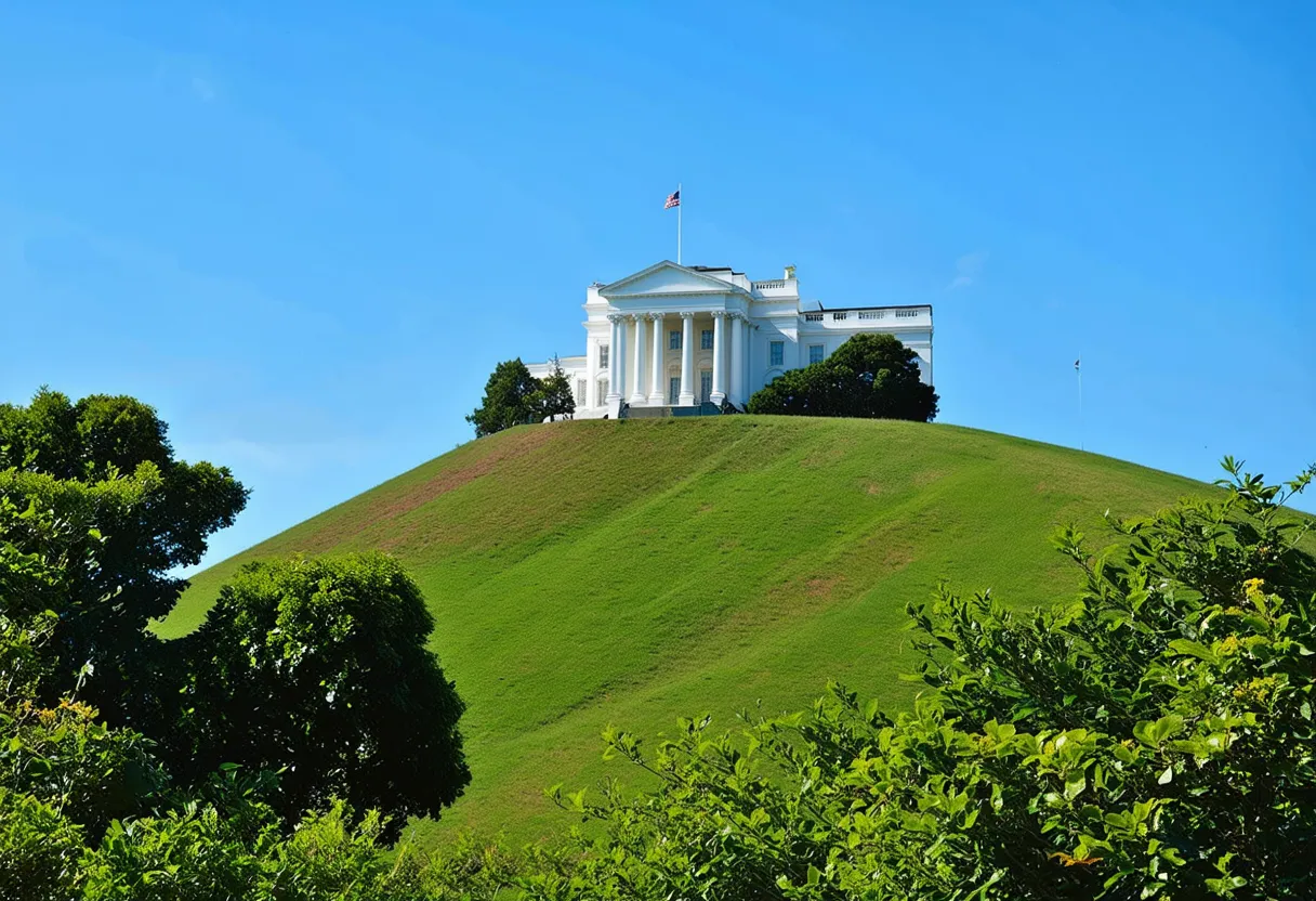 the white house on top of a hill