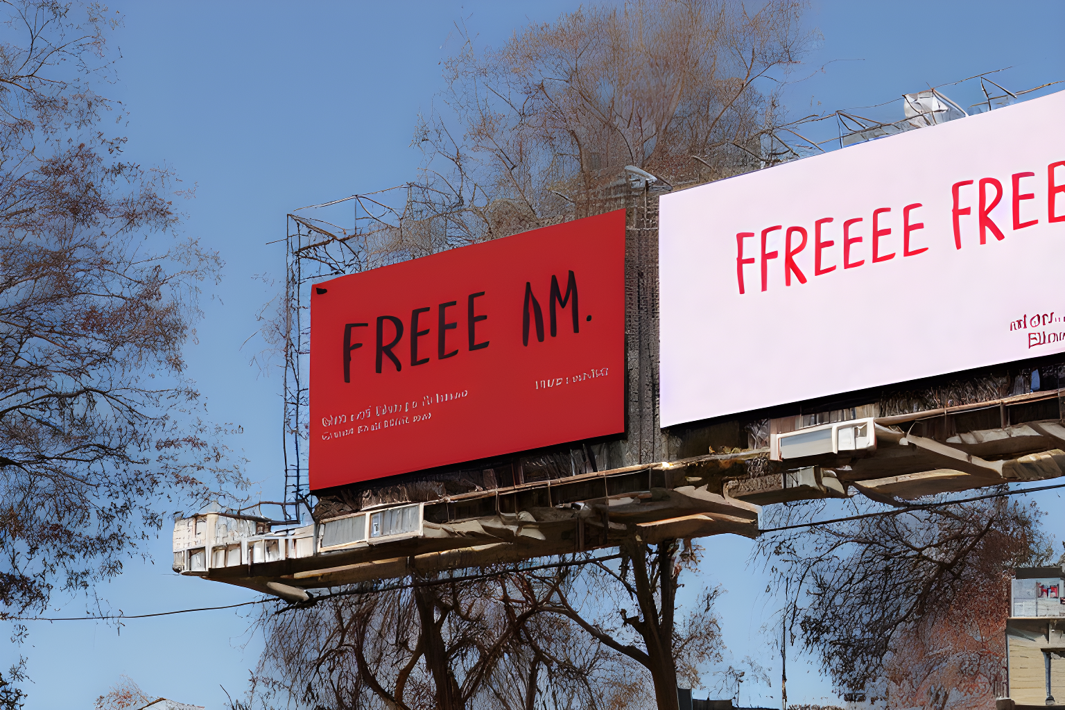 The words "free software" written in blood on a billboard