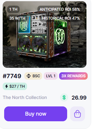 An NFT that represents a real Miner as shown for sale on GoMining platform.