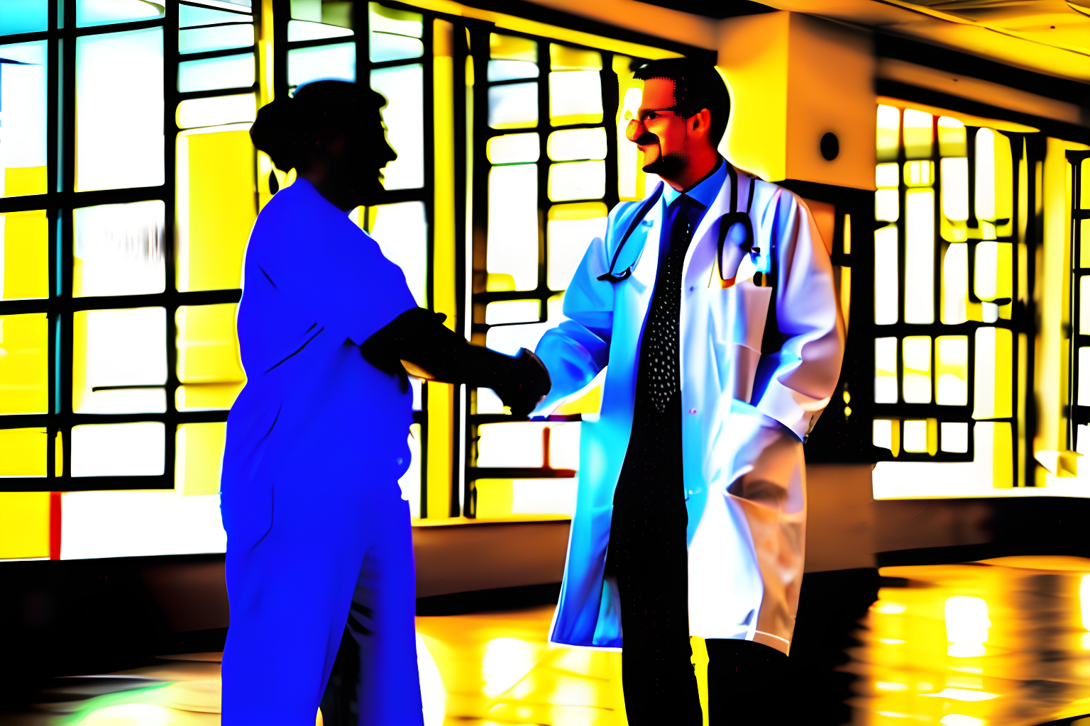 two doctors shaking hands in a hospital