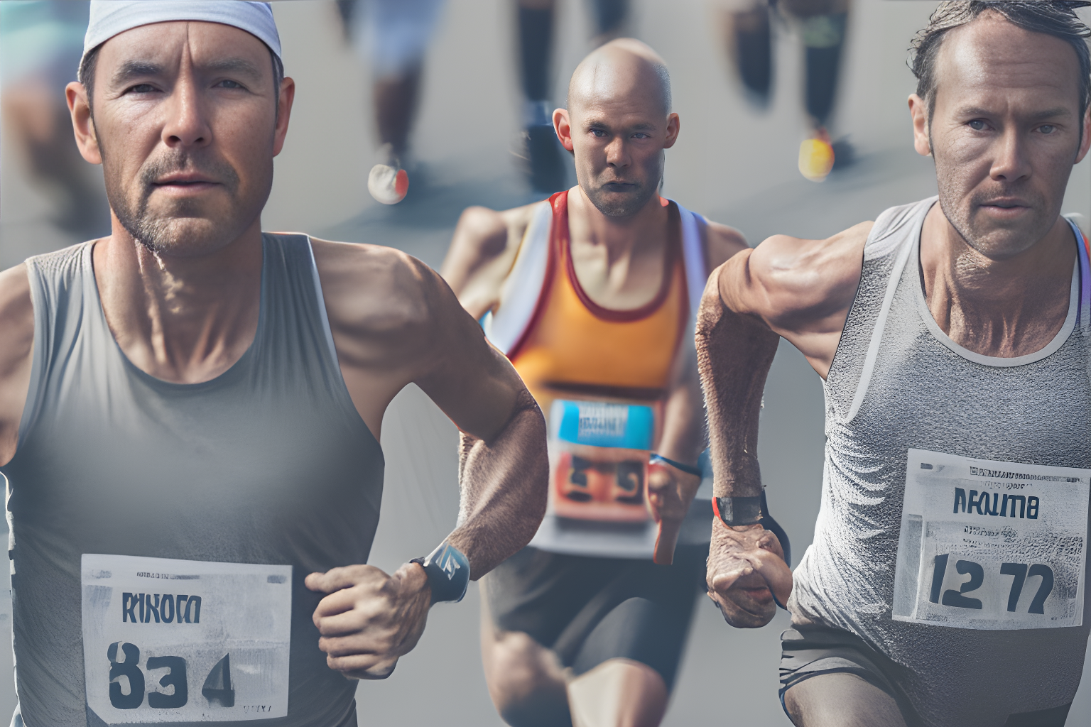 Two marathon runners with one far ahead of the one behind him, with clear faces