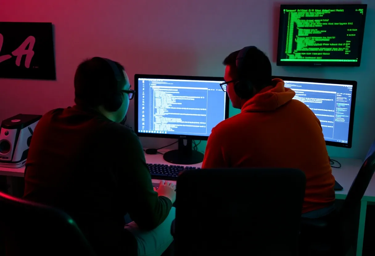 two programmers sharing a workstation