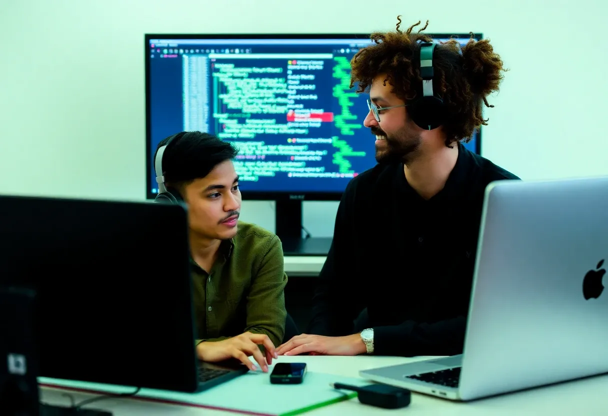 two programmers sharing a workstation