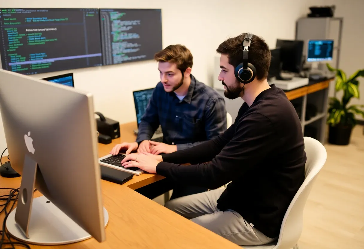 two programmers sharing a workstation