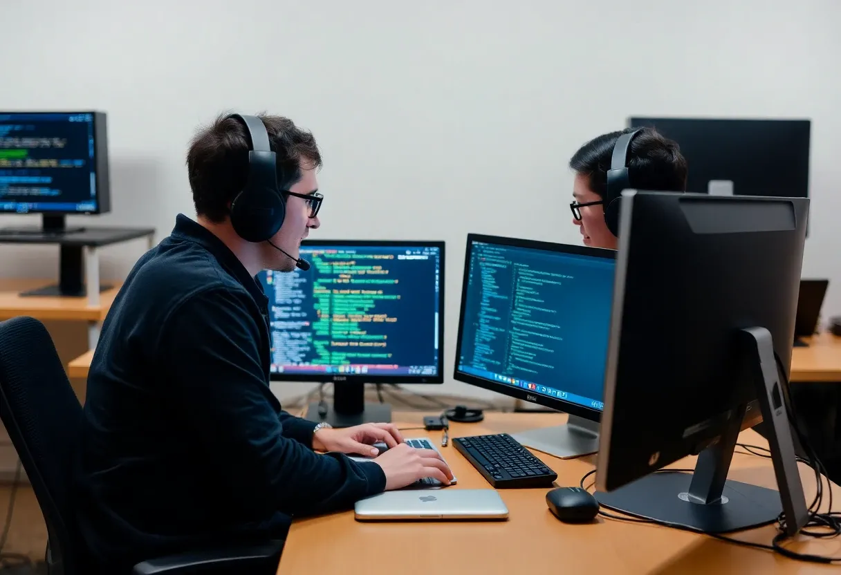 two programmers sharing a workstation