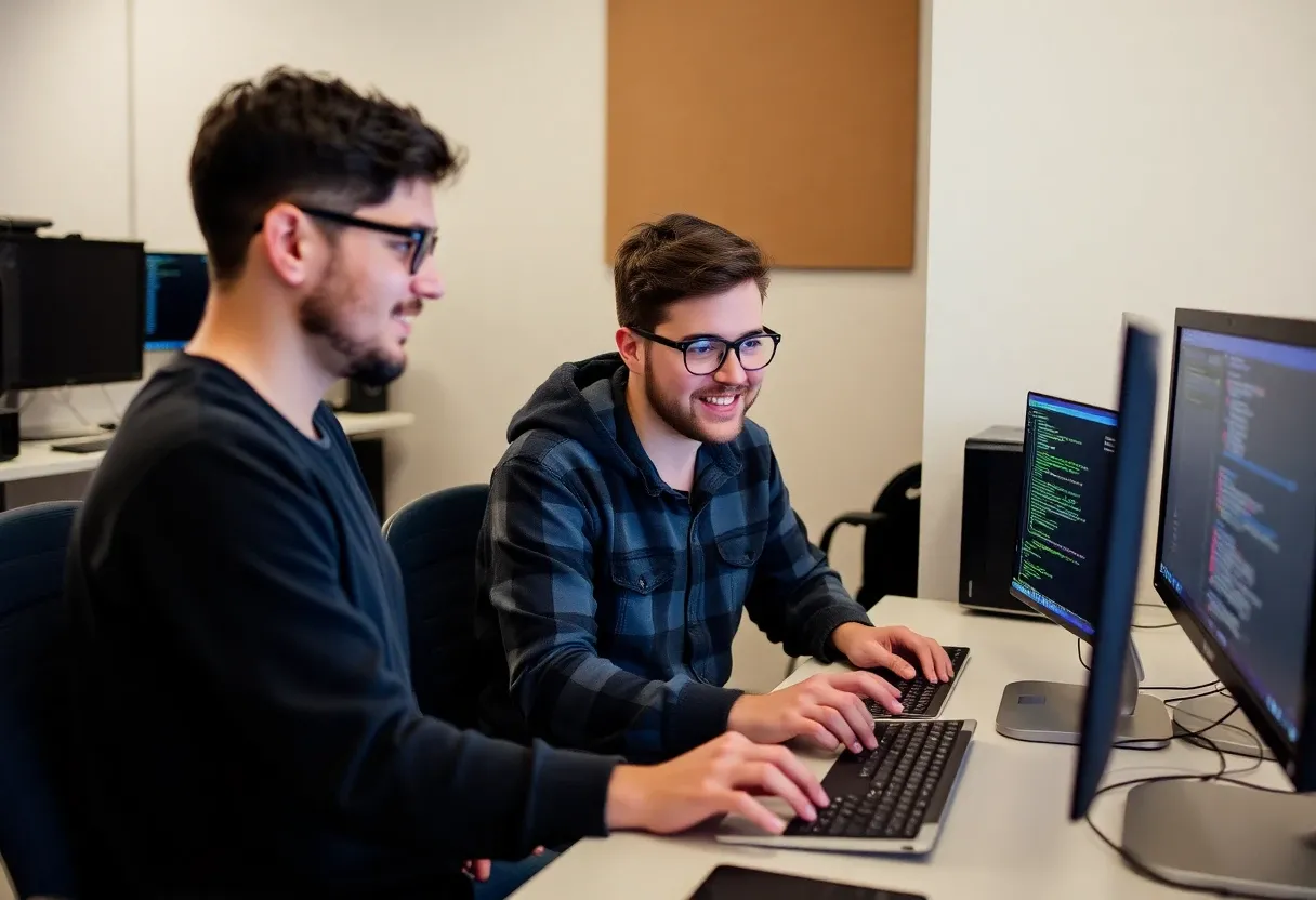 two programmers sharing a workstation