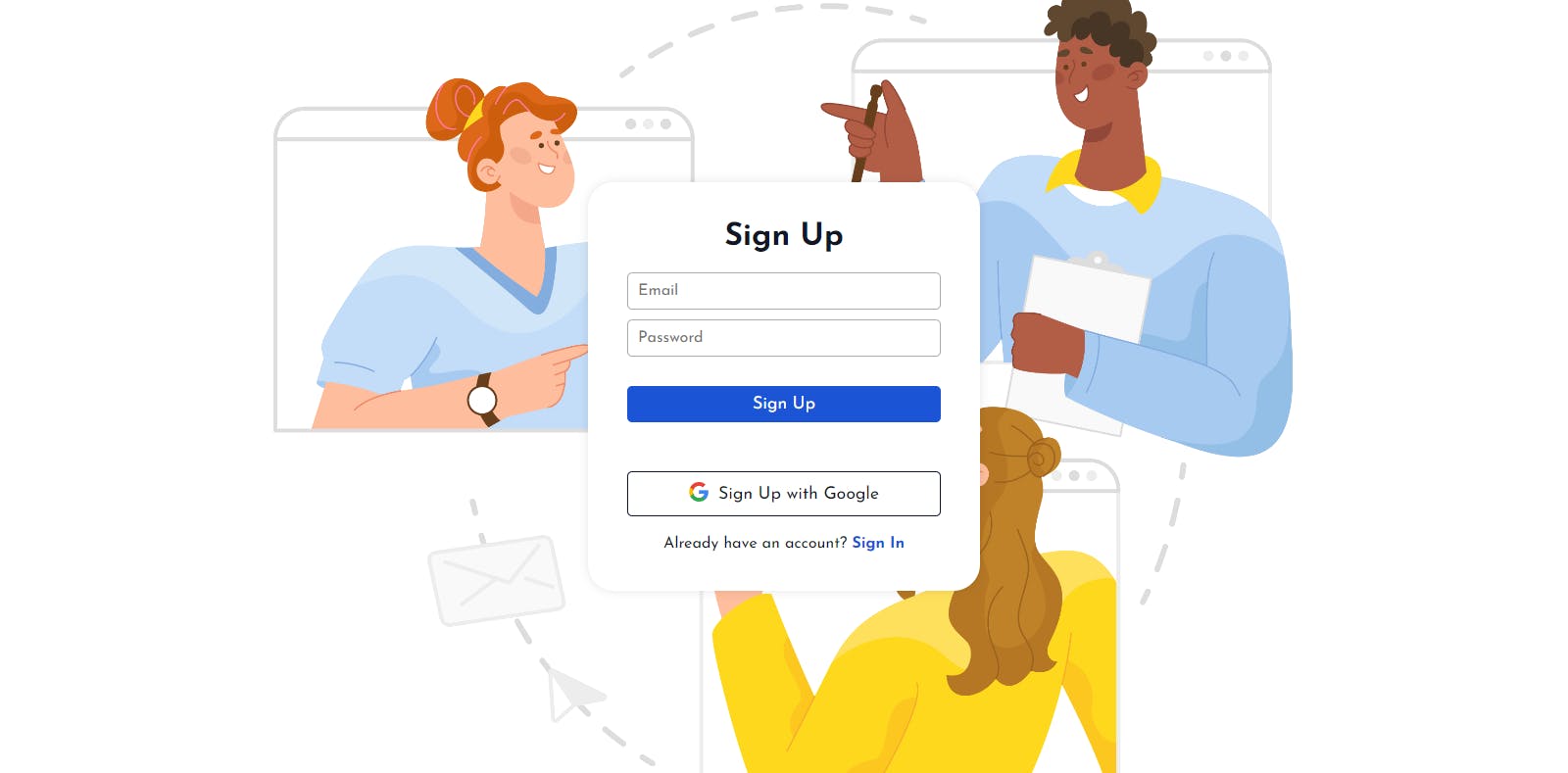 Sign up page interface