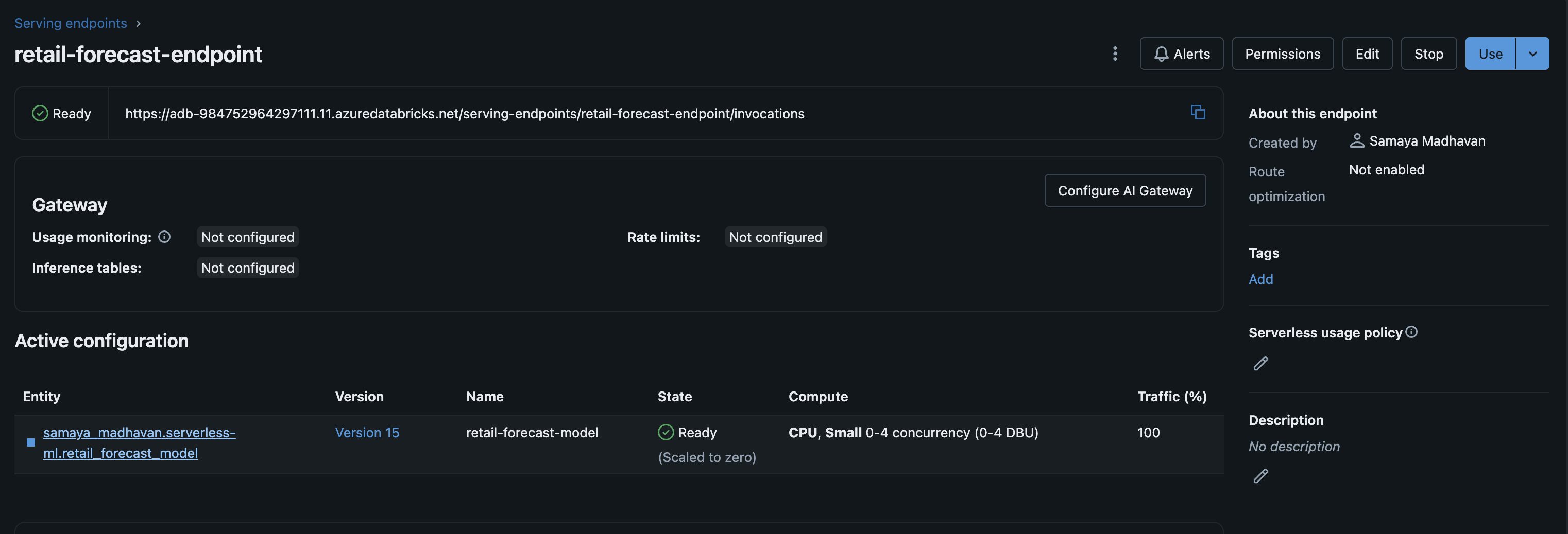Time-series forecasting model served on Databricks Model Serving