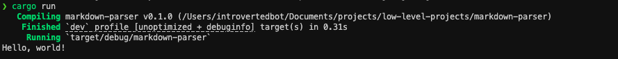 The cargo init command in the terminal.