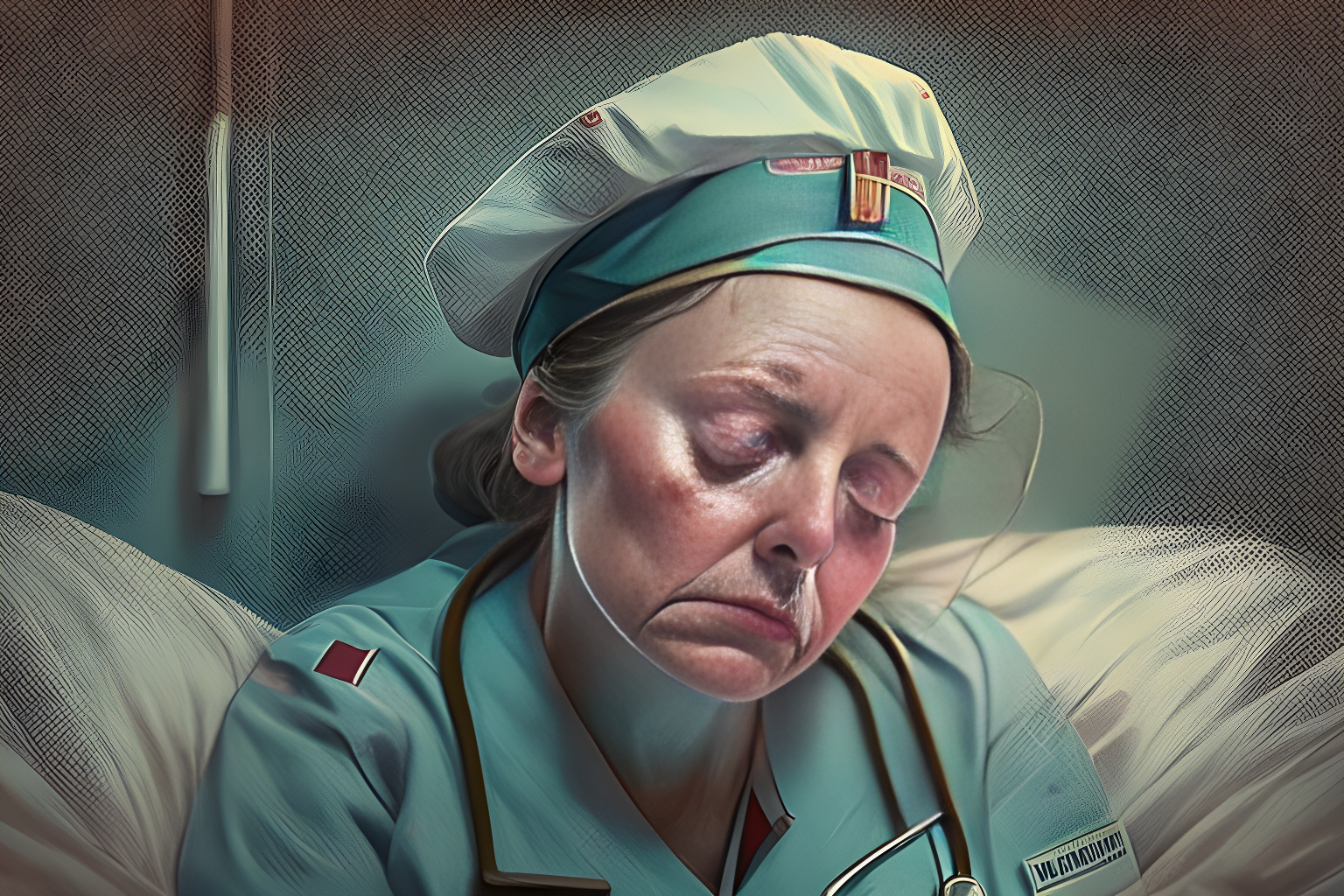 This image was generated by HackerNoon's AI Image Generator via the prompt "a tired nurse".
