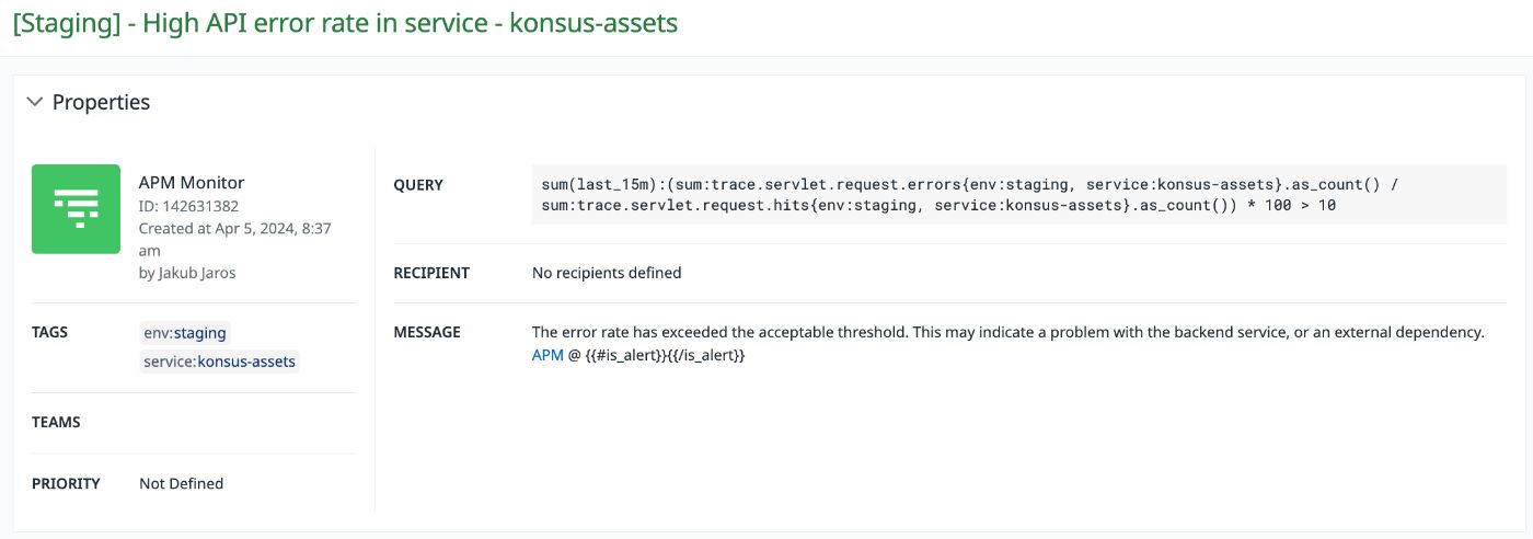 Monitor that uses artificial service 'konsus-assets' in the query
