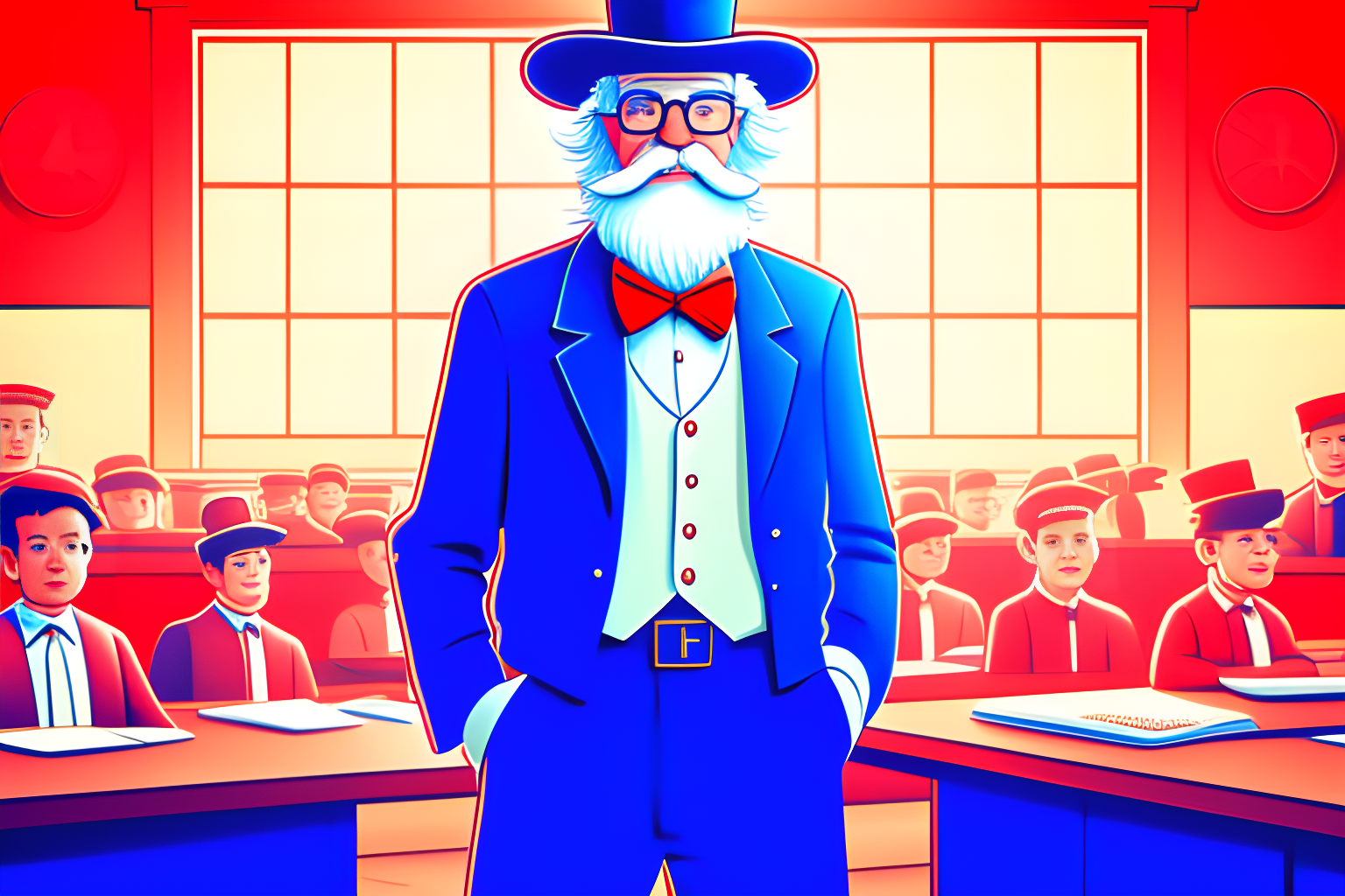 uncle sam as a professor in front of a classroom