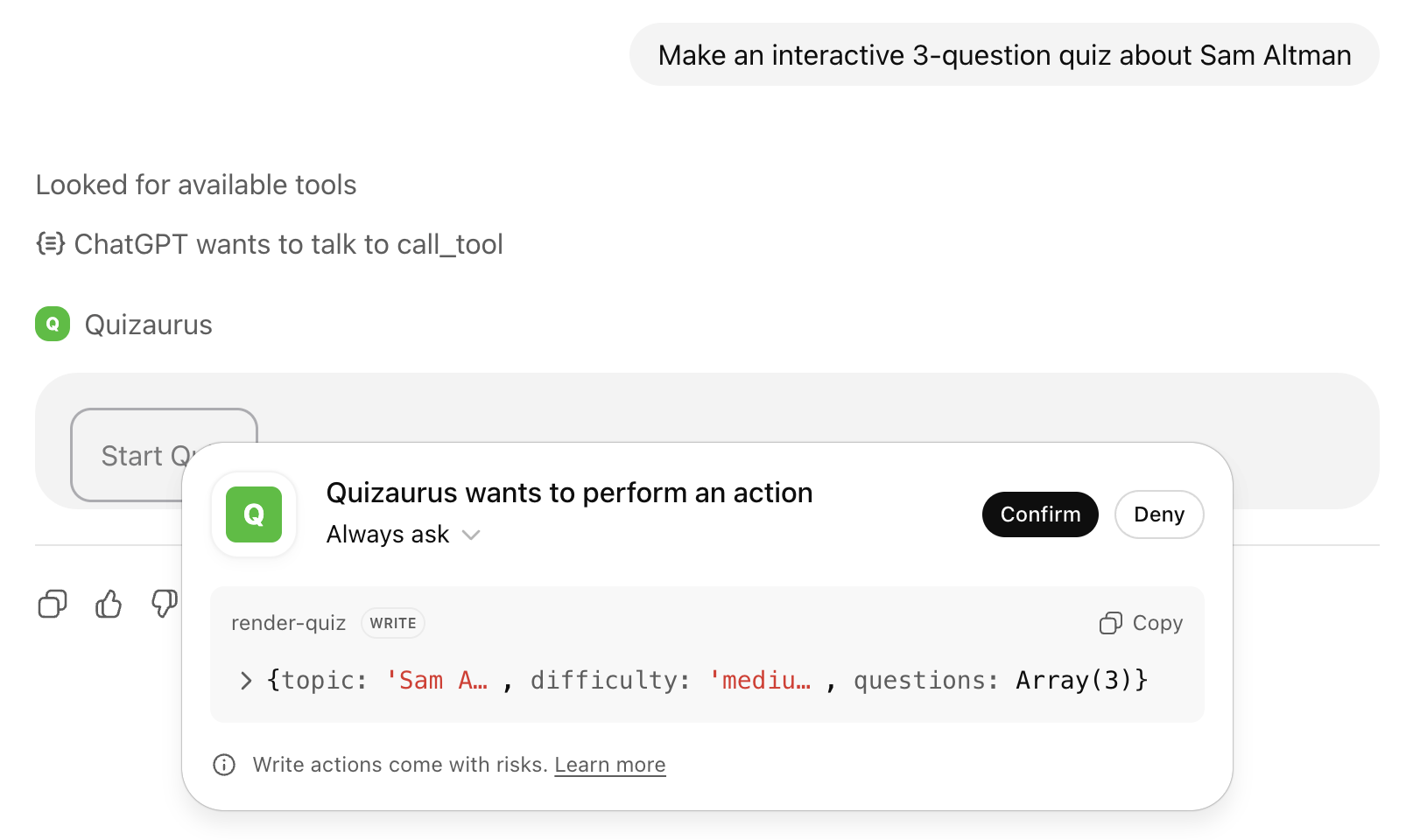 Confirm tool invocation.