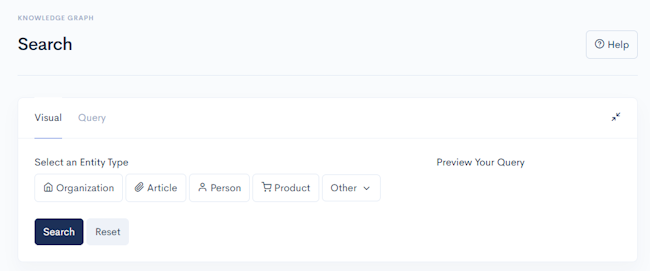 Screen shot of visual query builder, no options selected