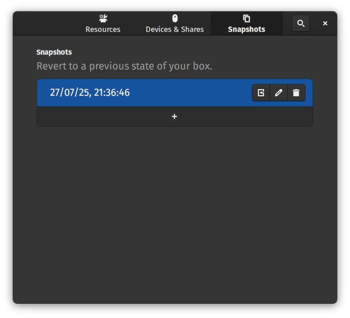 Pop up showing a snapshot of a virtual machine.