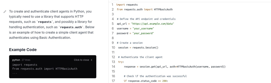 Figure 3: Example of using AI Agent for writing code.