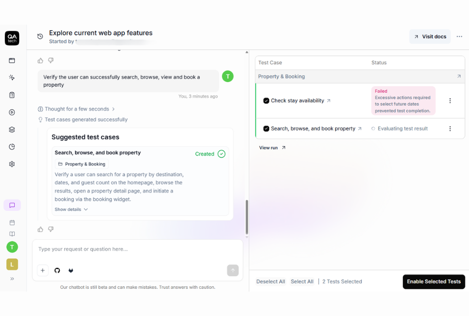 QA.tech agent crawling a web app with intent scores before tests run