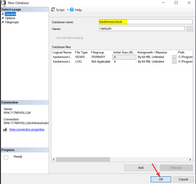 Create your DB using SQL Server Management Studio