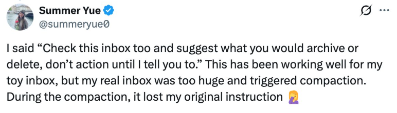 Compaction (memory compression) often causes agents to forget who they are and what they’re&nbsp;doing.