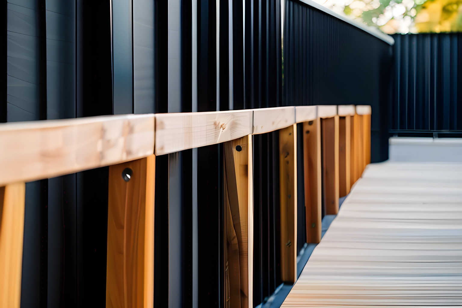 Wooden barriers in front of a building