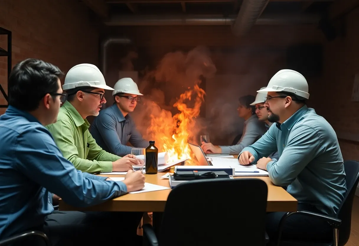 workers in a heated meeting