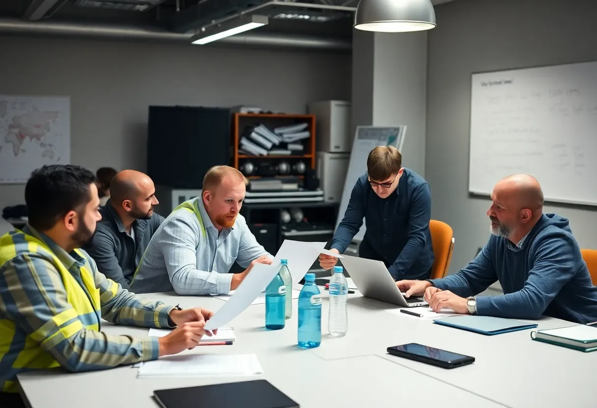 workers in a heated meeting