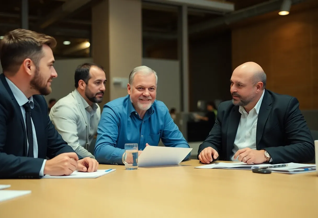 workers in a heated meeting
